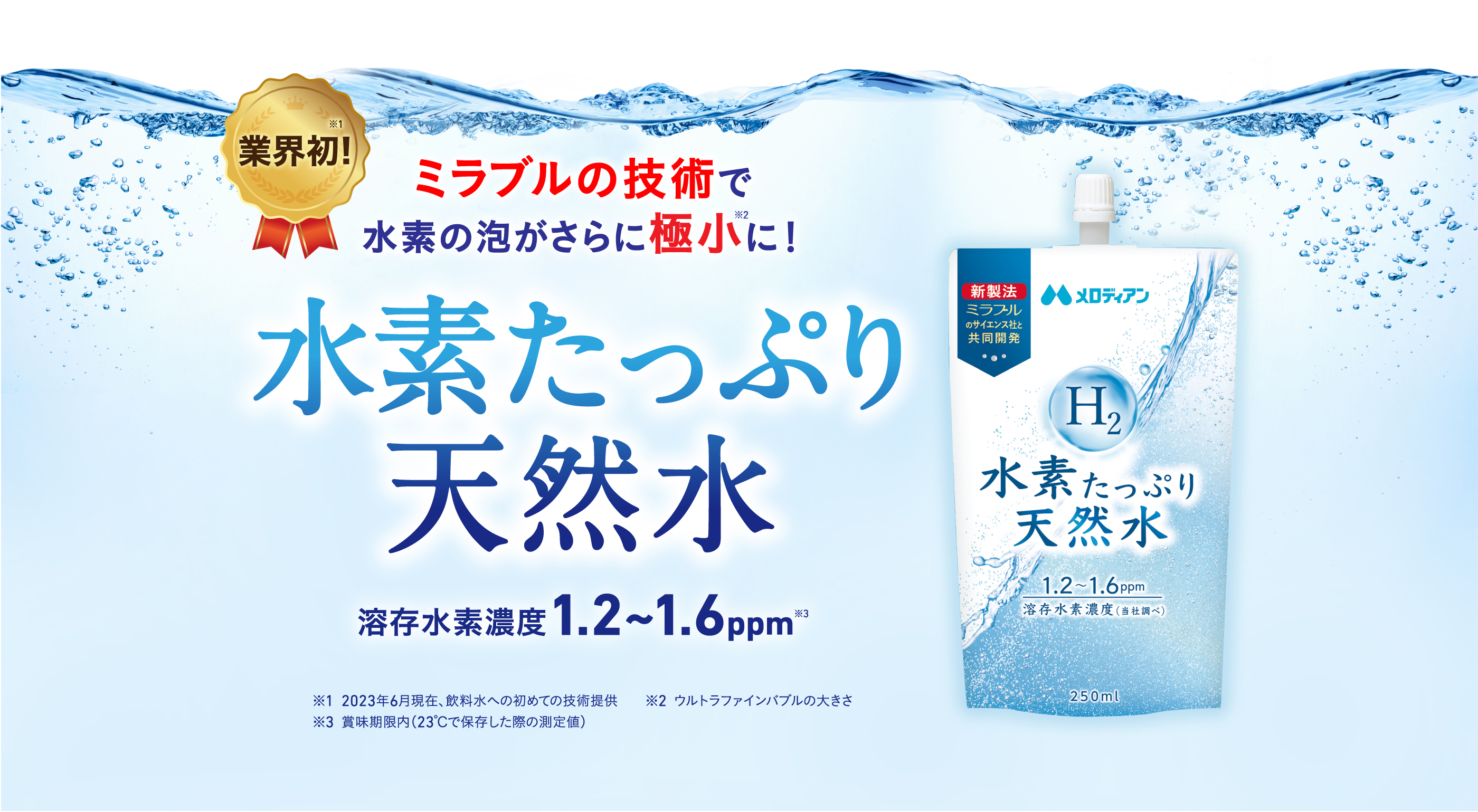 ミラブルの技術で水素の泡がさらに極小に！「水素たっぷり天然水」